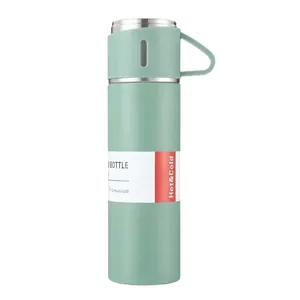 Sage green 304 stainless steel vacuum flask with cup lid for business office and travel