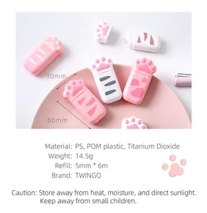 Close-up of cute cat paw shaped correction tape showing 60mm and 30mm dimensions