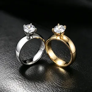 Minimalist Stainless Steel Zirconia Ring Simple Polished Comfort Fit Solitaire Band Wedding Engagement Jewelry For Women Men
