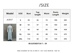 Tableau des tailles détaillé pour l'ensemble gilet à rayures et pantalon large