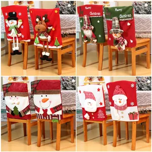 Christmas Chair Covers Santa Snowman Reindeer Gnome Plush Knitting Fabric Dining Room Festive Back Covers Decoration