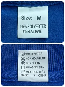 Care label detail showing Size M and 95% polyester 5% elastane fabric composition