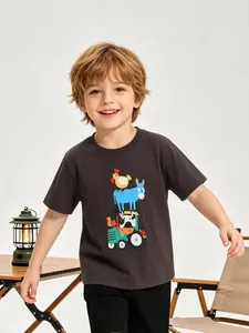 T-Shirt en Coton à Manches Courtes Décontracté pour Garçons Imprimé Animaux de la Ferme Rigolo Col Rond Haut d'Été pour Enfants Vêtements