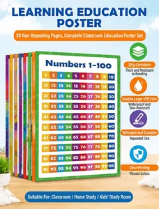 Educational posters for kids featuring a waterproof Numbers 1-100 chart, set of 20.