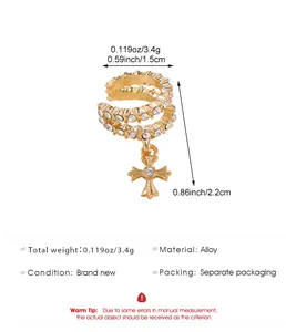 Detailed specifications and size measurements for this gold cross zircon non-pierced ear cuff