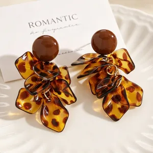 Tortoiseshell leopard print petal tassel earrings in brown Maillard style