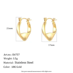 18K gold plated twisted irregular hoop earrings made of stainless steel for women