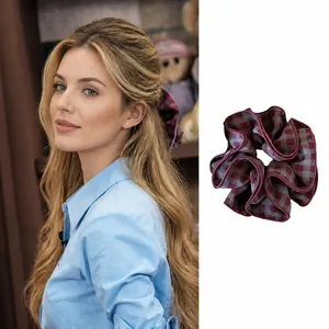 Simple Fabric Bowknot Scrunchies Fashion Large Bow Hair Ties Elegant Denim Plaid Hair Clips Women Hair Accessories