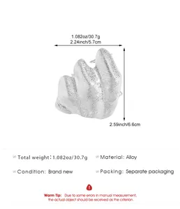 Detailed dimensions of irregular pleated alloy knuckle ring with textured finish.