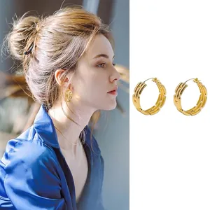 Vintage Round Hoop Earrings with 925 Sterling Silver Post Gold Plated Geometric Chain Texture Hoop Earrings for Women Light Luxury Jewelry