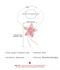 Detail showing measurements and specifications for the pink flower beaded necklace.