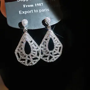 Mooie glinsterende zilverkleurige traanvormige oorbellen met fijne strass steentjes
