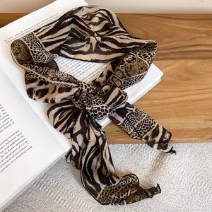 Retro brown and black animal print silk scarf necklace fashion accessory for women