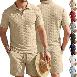 Polo Et Short Décontractés Pour Hommes Jacquard Texturé Tricot Gaufre Respirant Sport D'Été