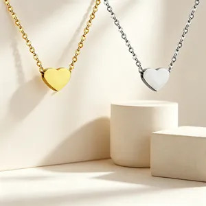 Heart Pendant Necklace Polished Stainless Steel Minimalist Elegant Clavicle Chain Jewelry For Women Delicate Sweet Style