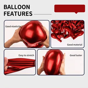 10-inch metallic red balloons showing elasticity, durability, and high-shine luster