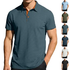 Polo haut de gamme pour hommes à texture gaufrée avec col contrasté et coloris variés