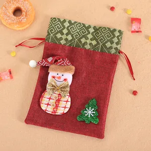 Festlicher roter Weihnachtsbeutel aus Jute mit niedlichem Schneemann-Dekor