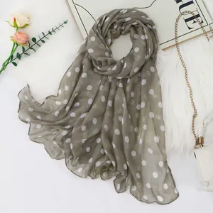 Elegant olive brown polka dot voile scarf for women, lightweight summer shawl wrap