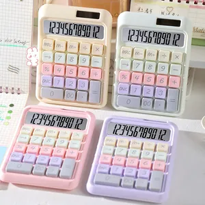 Pastel color portable mechanical button 12-digit calculator for office and students