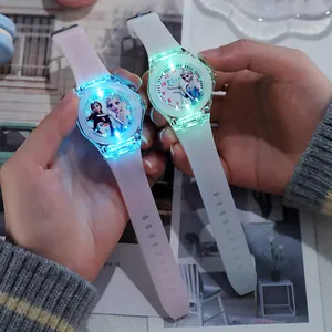Glow-in-the-dark Frozen Elsa and Anna character watch for kids with soft silicone strap