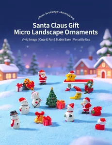 Detailed view of assorted Christmas micro landscape resin figurines like Santa Claus and snowmen