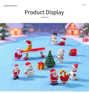 Miniature Christmas resin ornaments collection featuring Santa Claus and snowmen.