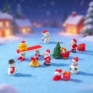 Creative Christmas resin miniature figurines set with Santa Claus and snowmen for decor