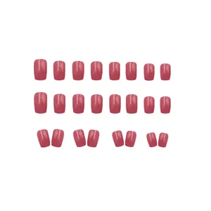 Professional glossy pink square press-on nail set with elegant solid color finish