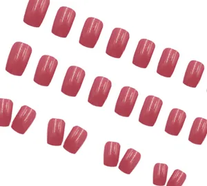 Detailed view of aurora shimmering pink square press-on nails set for elegant manicure
