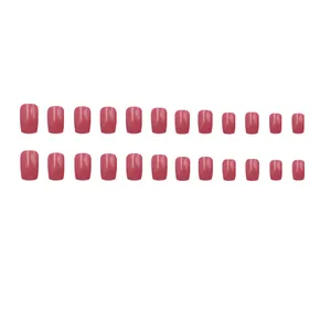 Elegant solid mauve European square press-on nails set with various sizes for manicure