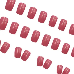 Elegant shimmering aurora pink press-on nails with a short European square shape design