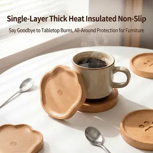 Japanese style beech wood bear paw shaped heat-resistant coaster for coffee and tea