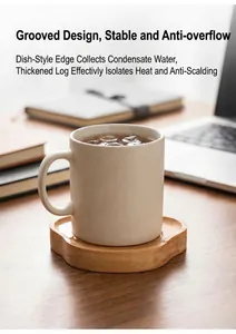 Beech wood bear paw coaster with grooved edges for condensation collection and heat insulation