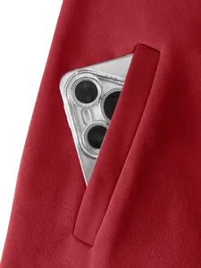 Detail view of deep side pocket on a heavyweight wine red casual sports jacket.
