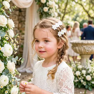 Hermosas pinzas para el cabello de margaritas bordadas blancas para niñas de boda