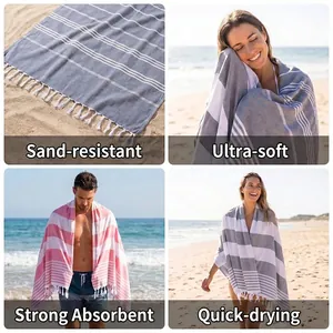 Large sand-free Turkish cotton beach towel with tassels, quick-dry absorbent bath towel