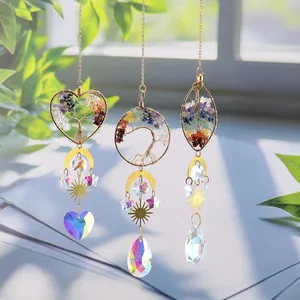 Beautiful Golden Tree of Life suncatcher with crystal prisms for home window decoration