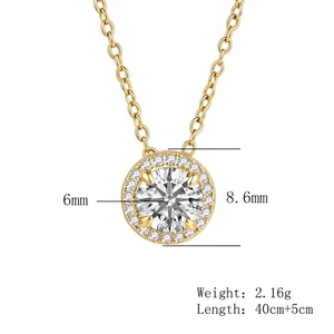 Close-up of S925 silver round zirconia necklace with 8.6mm pendant and weight details