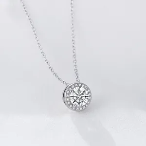 Elegant S925 sterling silver necklace featuring a brilliant round halo cubic zirconia pendant