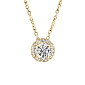 Elegant S925 sterling silver halo necklace featuring a sparkling round cubic zirconia pendant.