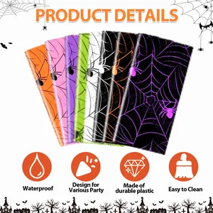 Halloween spider web pattern tablecloth set in various vibrant colors for themed parties