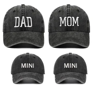 Parent-child washed cotton baseball cap set with DAD MOM and MINI embroidery detail