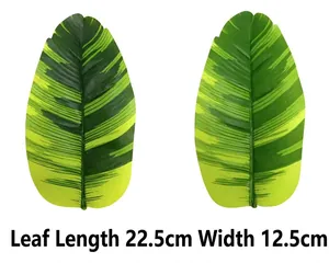 Detailed dimensions of artificial banana leaves showing 22.5cm length and 12.5cm width