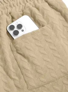 Macro detail view of the functional large side pocket on jacquard fabric men's casual shorts