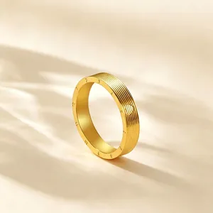 Titanium Steel Heart Ring Clock Scale Pattern Gold Plated Minimalist Vintage Style Jewelry Gift For Women Couple