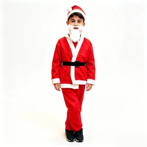 Kids red 5-piece Santa Claus costume set for boys Christmas festival performance