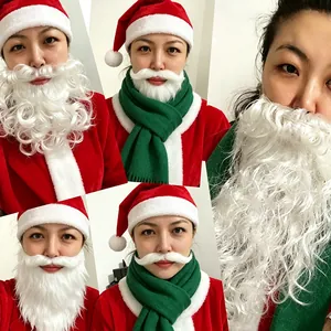 Collage of various styles of white artificial Santa Claus beards for Christmas cosplay
