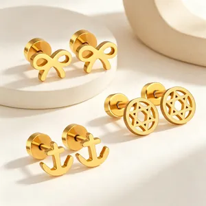 Orecchini A Perno In Acciaio Inossidabile Placcati Oro Zirconia Fiocco Ancora Fiore Stella Chiusura A Vite Per Donne