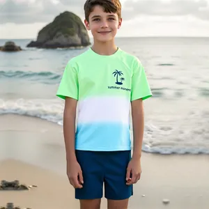 Toddler Boys One Piece Swimsuit Cartoon Dinosaur Short Sleeve Rash Guard With Swim Hat Quick Dry Bathing Suit Swimwear